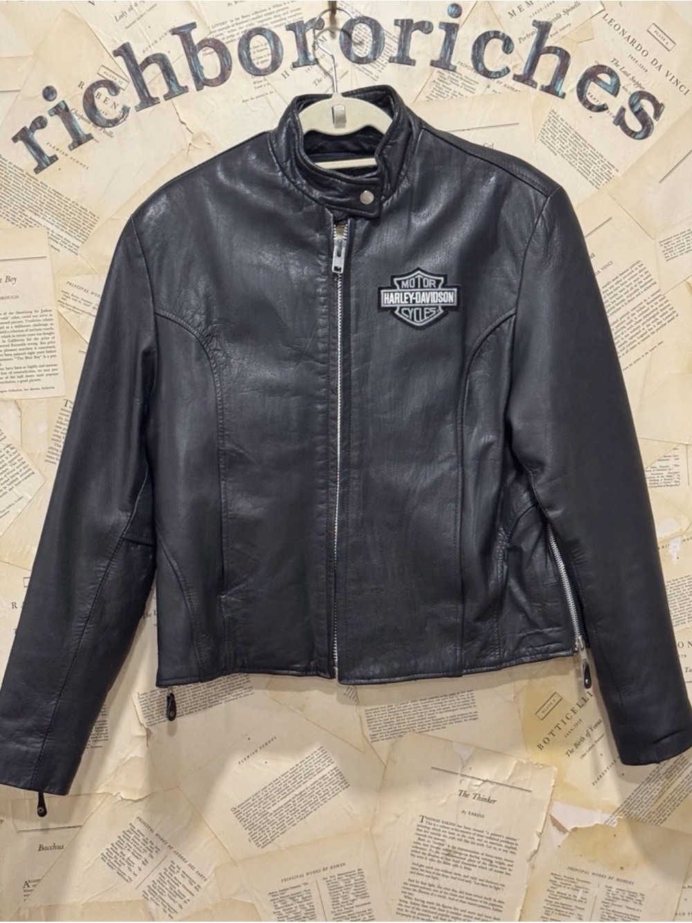 Vintage Harley Davidson Hudson Leather Black Cafe Racer Jacket Zip Vest 1980'S